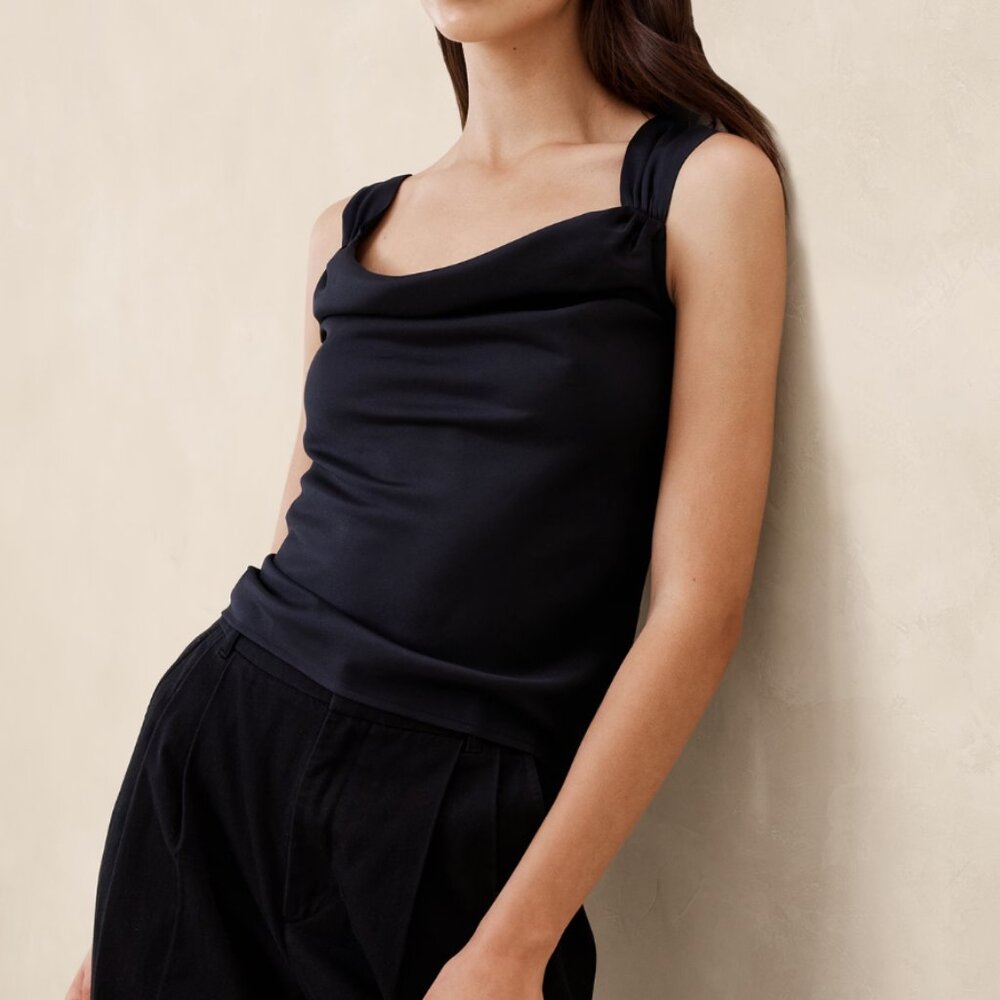 Cowl-Neck Top | Banana Republic in Navy